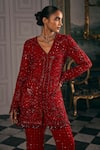 Shop_Studio22 By Pulkita Arora Bajaj_Red Georgette Sequins, Embroidery, Beads Regal Tonal Kurta And Palazzo Set 