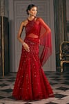 Buy_Studio22 By Pulkita Arora Bajaj_Red Net Beads, Crystals, Sequins, Ignis Geometric Hand Blouse Lehenga Set _at_Aza_Fashions
