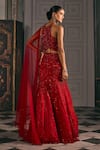 Shop_Studio22 By Pulkita Arora Bajaj_Red Net Beads, Crystals, Sequins, Ignis Geometric Hand Blouse Lehenga Set _at_Aza_Fashions