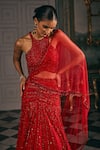 Shop_Studio22 By Pulkita Arora Bajaj_Red Net Beads, Crystals, Sequins, Ignis Geometric Hand Blouse Lehenga Set _Online_at_Aza_Fashions