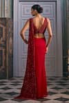 Shop_Studio22 By Pulkita Arora Bajaj_Red Satin Beads, Crystals, Tassels V-neck Regina Draped Saree With Blouse _at_Aza_Fashions