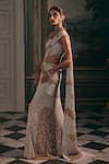 Studio22 By Pulkita Arora Bajaj_Gold Satin Crystals, Sequins, Beads, Embroidery Divina Draped Saree With Blouse _Online_at_Aza_Fashions