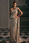Shop_Studio22 By Pulkita Arora Bajaj_Gold Satin Crystals, Sequins, Beads, Embroidery Divina Draped Saree With Blouse _Online_at_Aza_Fashions