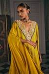 Studio22 By Pulkita Arora Bajaj_Mustard Silk Embroidery V-neck Jolie Kaftan Kurta And Sharara Set _Online_at_Aza_Fashions