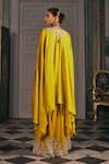 Shop_Studio22 By Pulkita Arora Bajaj_Mustard Silk Embroidery V-neck Jolie Kaftan Kurta And Sharara Set _at_Aza_Fashions