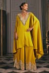 Buy_Studio22 By Pulkita Arora Bajaj_Mustard Silk Embroidery V-neck Jolie Kaftan Kurta And Sharara Set _at_Aza_Fashions