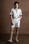 Buy_Vaani Beswal_Ivory Cotton Embroidery Pearl Diver Fish Shirt And Shorts Set _at_Aza_Fashions