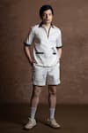 Shop_Vaani Beswal_Ivory Cotton Embroidery Pearl Diver Fish Shirt And Shorts Set _Online_at_Aza_Fashions