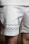 Shop_Vaani Beswal_Ivory Cotton Embroidery Pearl Diver Fish Shirt And Shorts Set 