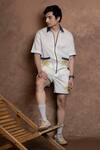 Buy_Vaani Beswal_Ivory Cotton Embroidery, Piping Citrus Crush Lemon Motif Shirt And Shorts Set _at_Aza_Fashions
