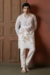 Buy_Vaani Beswal_Ivory Muslin Embroidery Sparrow Floral Bird Mandarin Collar Kurta _at_Aza_Fashions