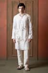 Buy_Vaani Beswal_Ivory Muslin Embroidery Sparrow Floral Bird Mandarin Collar Kurta _Online_at_Aza_Fashions