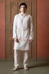 Shop_Vaani Beswal_Ivory Muslin Embroidery Sparrow Floral Bird Mandarin Collar Kurta _Online_at_Aza_Fashions