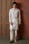 Vaani Beswal_Ivory Muslin Embroidery Sparrow Floral Bird Mandarin Collar Kurta _at_Aza_Fashions