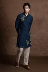 Buy_Vaani Beswal_Navy Muslin Embroidery Flora Straight Kurta _Online_at_Aza_Fashions