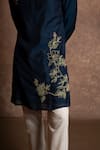 Shop_Vaani Beswal_Navy Muslin Embroidery Flora Straight Kurta _Online_at_Aza_Fashions