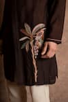 Vaani Beswal_Brown Muslin Embroidery Palm Kurta _at_Aza_Fashions