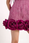 Shop_Verano By Tanya_Magenta Tweed, Organza, Crepe Applique Square Neck Alice Short Dress _Online_at_Aza_Fashions