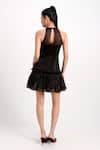 Shop_Verano By Tanya_Black Organza, Crepe Ruffles Halter Neck Athena Short Dress _at_Aza_Fashions