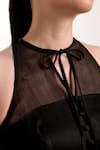 Buy_Verano By Tanya_Black Organza, Crepe Ruffles Halter Neck Athena Short Dress _Online_at_Aza_Fashions