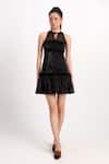 Verano By Tanya_Black Organza, Crepe Ruffles Halter Neck Athena Short Dress _at_Aza_Fashions