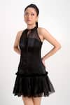 Buy_Verano By Tanya_Black Organza, Crepe Ruffles Halter Neck Athena Short Dress 