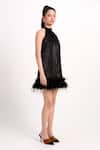 Verano By Tanya_Black Organza, Crepe Beads, Feathers Halter Neck Trinity Short Dress _Online_at_Aza_Fashions