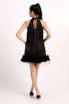 Shop_Verano By Tanya_Black Organza, Crepe Beads, Feathers Halter Neck Trinity Short Dress _at_Aza_Fashions