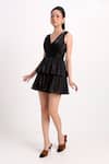 Shop_Verano By Tanya_Black Organza, Crepe V-neck Athena Short Dress _Online_at_Aza_Fashions