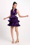 Verano By Tanya_Purple Organza Crystals High Neck, Blake Short Dress _Online_at_Aza_Fashions