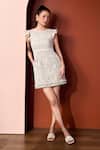 Buy_Verano By Tanya_Ivory Tweed Pearls, Fringe Round Neck Astrid Short Dress _at_Aza_Fashions