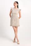 Shop_Verano By Tanya_Ivory Tweed Pearls, Fringe Round Neck Astrid Short Dress _Online_at_Aza_Fashions