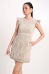 Verano By Tanya_Ivory Tweed Pearls, Fringe Round Neck Astrid Short Dress _at_Aza_Fashions