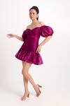 Buy_Verano By Tanya_Magenta Organza, Crepe Off-shoulder, Sweetheart Neck Macie Short Dress _Online_at_Aza_Fashions