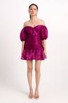 Shop_Verano By Tanya_Magenta Organza, Crepe Off-shoulder, Sweetheart Neck Macie Short Dress _Online_at_Aza_Fashions