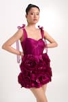 Shop_Verano By Tanya_Purple Organza, Crepe Applique, Fabric Flowers Macie 3d Floral Work Dress _Online_at_Aza_Fashions