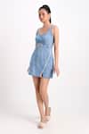 Buy_Verano By Tanya_Blue Denim Pearls Scoop Neck Aspen Short Dress With Belt _Online_at_Aza_Fashions