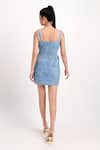 Shop_Verano By Tanya_Blue Denim Pearls Scoop Neck Aspen Short Dress With Belt _at_Aza_Fashions