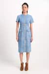 Buy_Verano By Tanya_Blue Denim Buckles, Studs Round Neck Aspen Dress With Belt _Online_at_Aza_Fashions