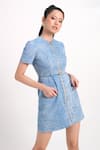 Buy_Verano By Tanya_Blue Denim Buckles, Studs Round Neck Aspen Short Dress With Belt _at_Aza_Fashions