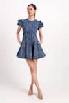 Verano By Tanya_Blue Denim Rhinestones, Stones Round Neck Olivia Short Dress _Online_at_Aza_Fashions