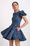 Buy_Verano By Tanya_Blue Denim Rhinestones, Stones Round Neck Olivia Short Dress _Online_at_Aza_Fashions