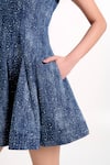 Shop_Verano By Tanya_Blue Denim Rhinestones, Stones Round Neck Olivia Short Dress _Online_at_Aza_Fashions