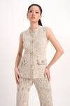Verano By Tanya_Ivory Tweed Fringe Round Neck Astrid Waistcoat _Online_at_Aza_Fashions