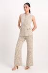 Shop_Verano By Tanya_Ivory Tweed Fringe Round Neck Astrid Waistcoat _Online_at_Aza_Fashions