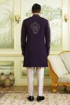Shop Millionaire Purple Viscose, Polyester Embroidery, Metallic Thread Hand Sherwani Set at Aza Fashions Shop_Millionaire_Purple Viscose, Polyester Embroidery, Metallic Thread Hand Sherwani Set _at_Aza_Fashions