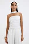 Buy_Deme By Gabriella_White Asymmetric, Bandeau Neck Quinn Pleated Side Slit Top _at_Aza_Fashions