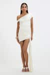 Buy_Deme By Gabriella_Off White Satin One Shoulder, Millie Asymmetric Dress _at_Aza_Fashions