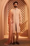 Buy_Millionaire_Peach Silk Pearls, Embroidery Floral Sherwani Set _at_Aza_Fashions
