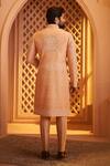 Shop_Millionaire_Peach Silk Pearls, Embroidery Floral Sherwani Set _at_Aza_Fashions